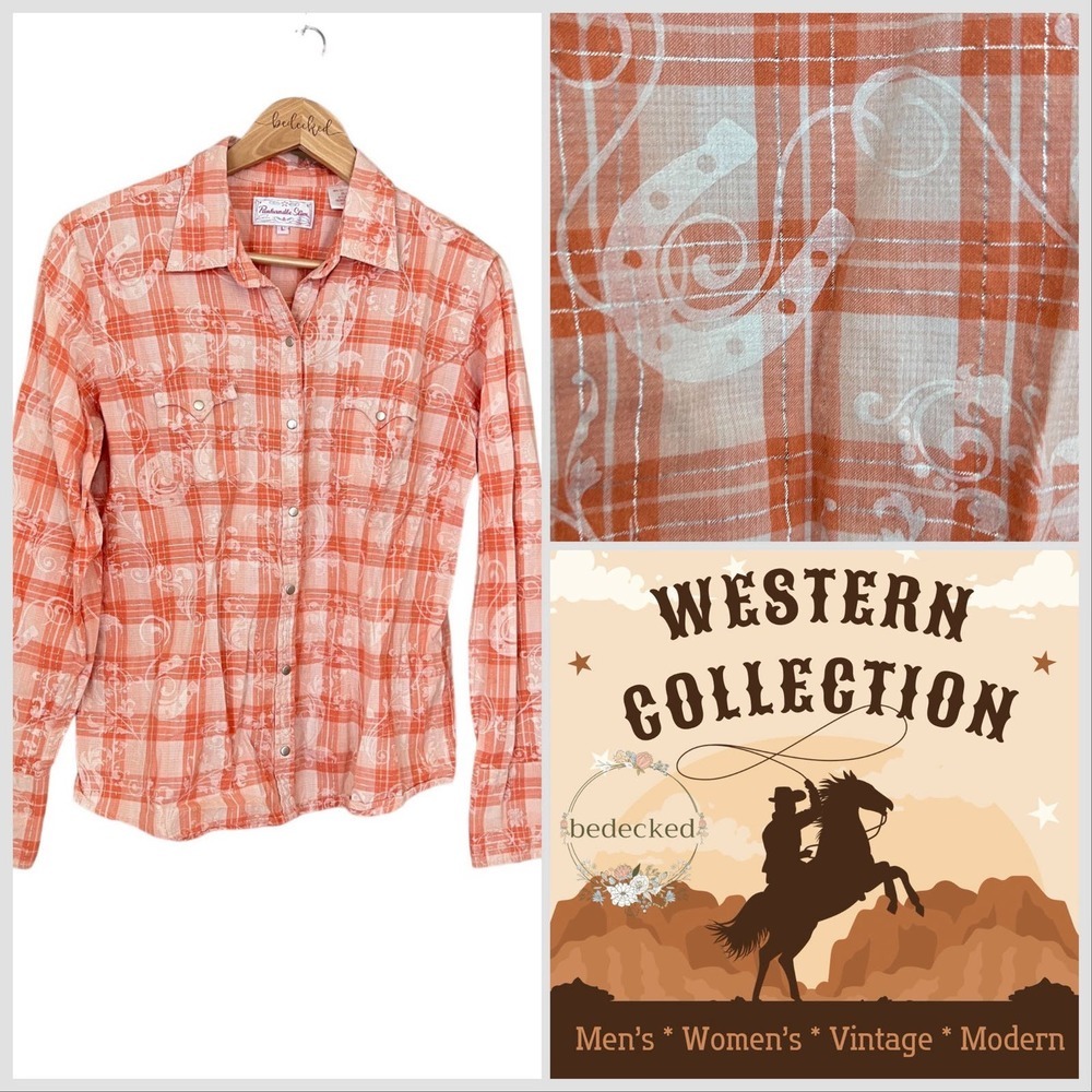 Panhandle Slim western pearl snap shirt horseshoes plaid size large
